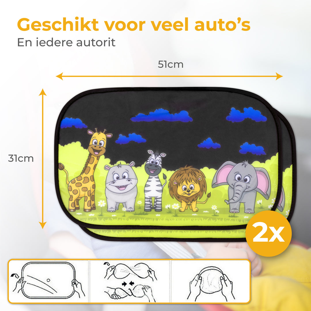 Zonnescherm voor Auto - 2 Stuks Dieren