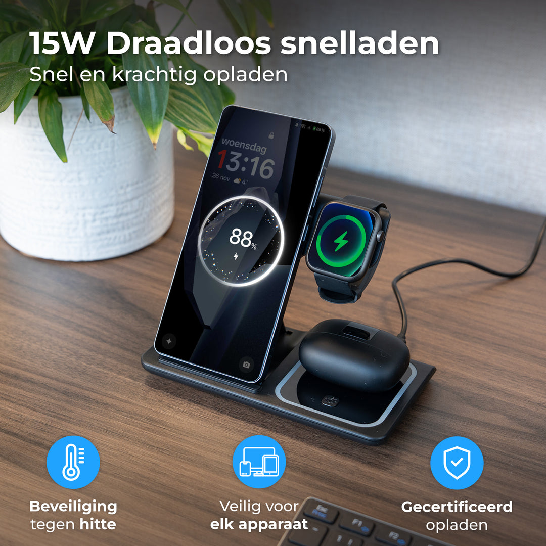 3-in-1 Draadloos Oplaadstation