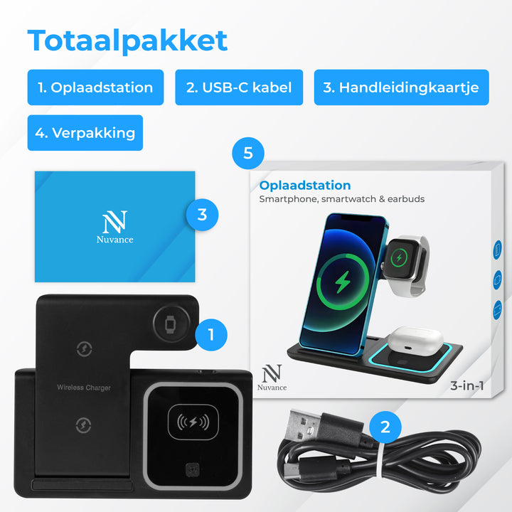 3-in-1 Draadloos Oplaadstation